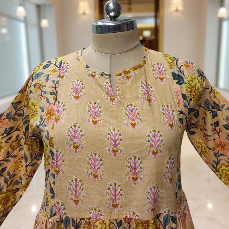 L/XL Heba Printed Cotton Dress 57" Long Jalabiya With Sheila