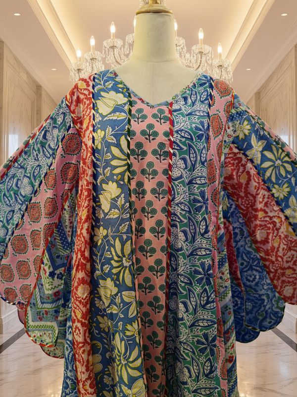 L-XL Meher Multi Printed Cotton Dress 57" Long Jalabiya