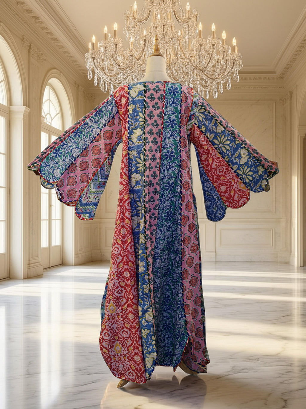 L-XL Meher Multi Printed Cotton Dress 57" Long Jalabiya