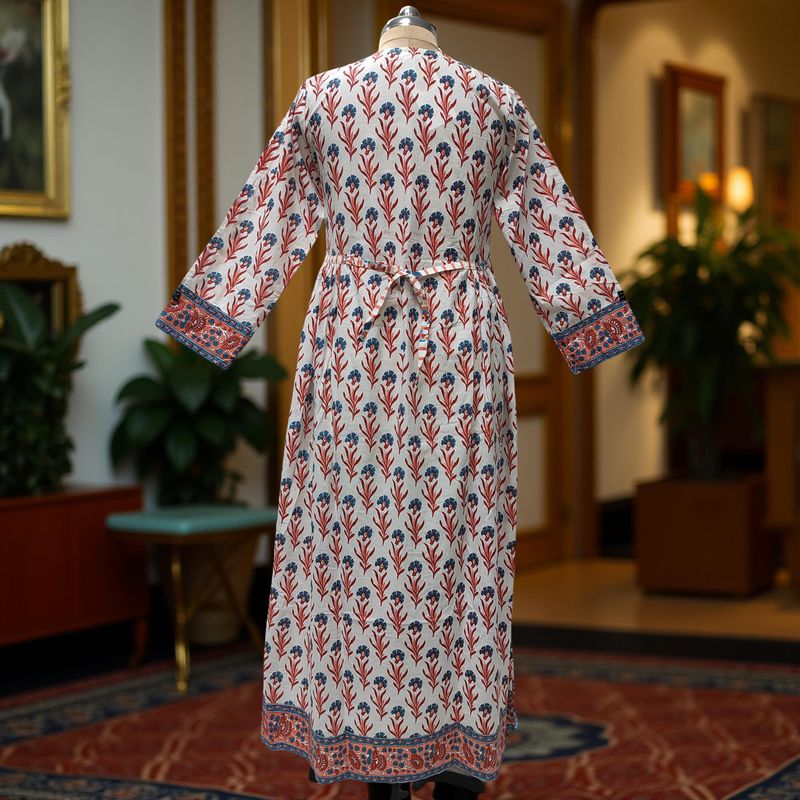 XS/S Bhopali Printed Cotton Dress 57" Long Jalabiya With Sheila