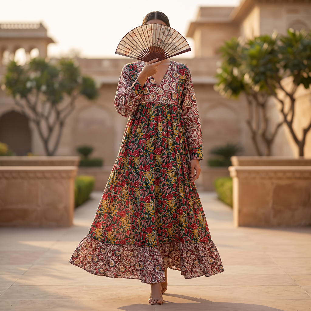 S/M Yamana Printed Cotton Dress 57" Long Jalabiya