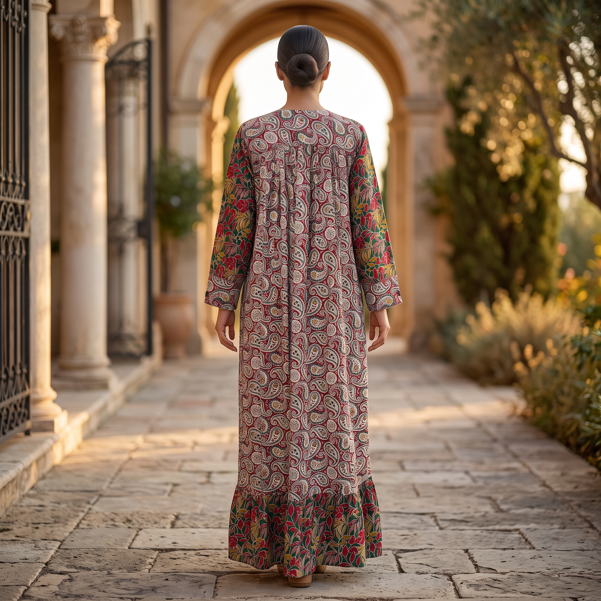 S/M Yamana Printed Cotton Dress 57" Long Jalabiya