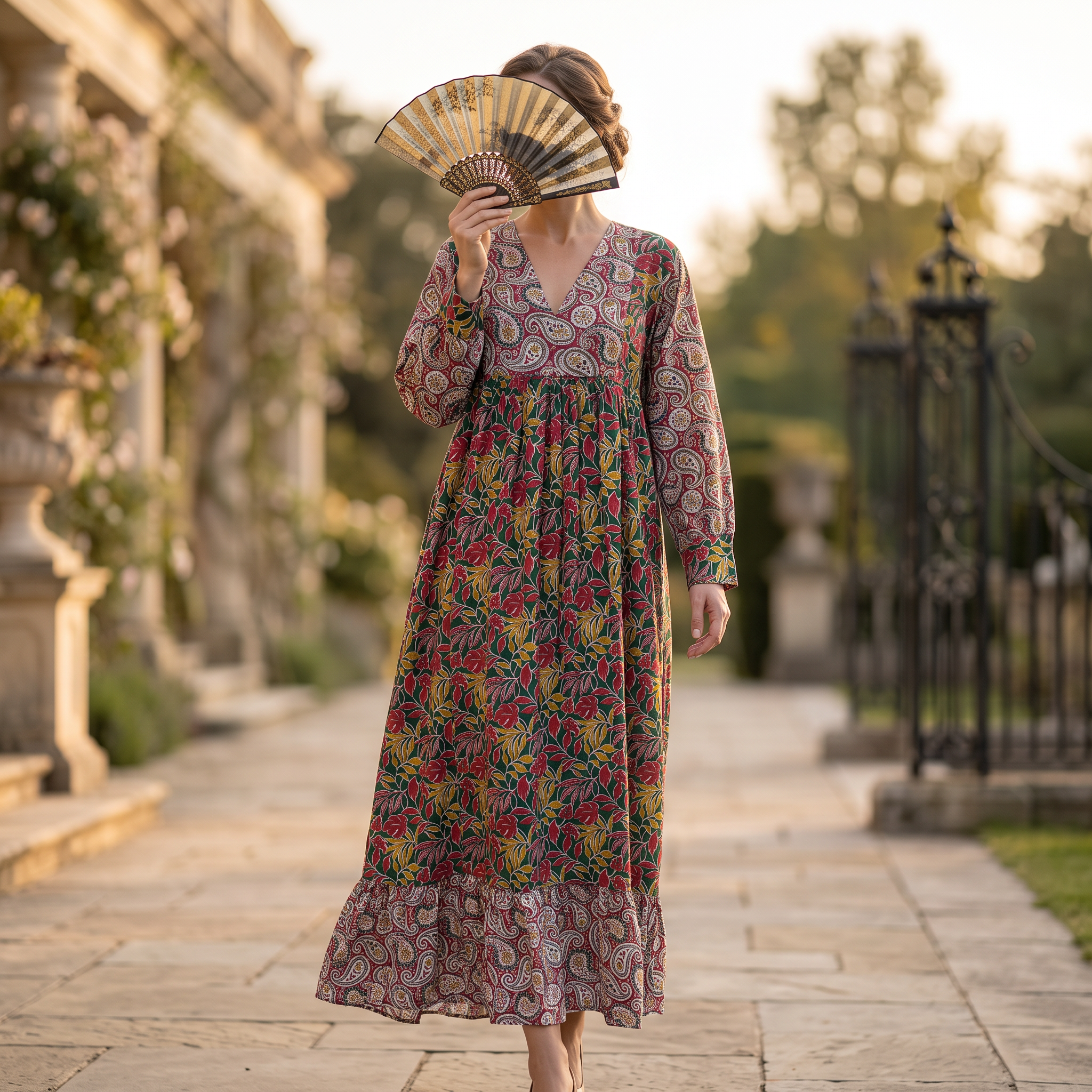 2XL-3XL Yamana Printed Cotton Dress 57" Long Jalabiya