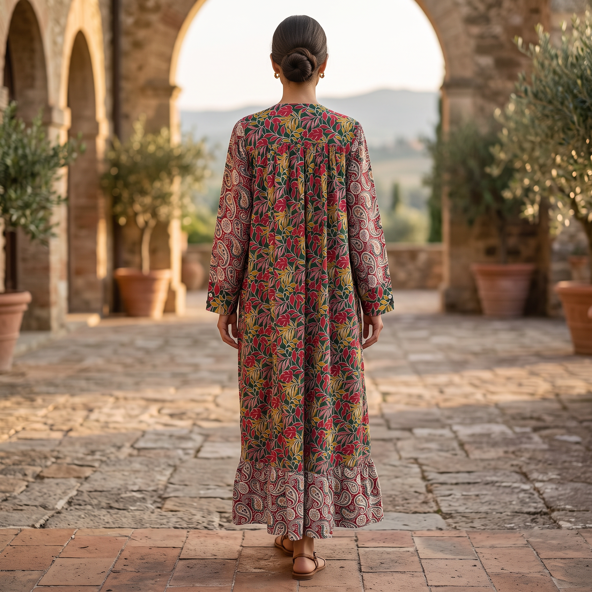 XS/S Yamana Printed Cotton Dress 54" Long Jalabiya