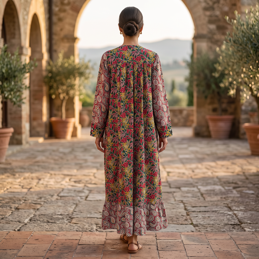 L/XL Yamana Printed Cotton Dress 57" Long Jalabiya (Copy)