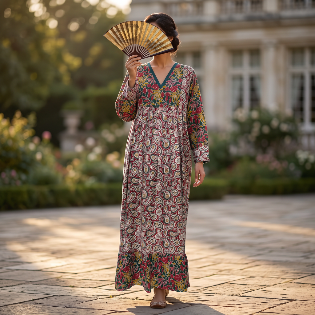 XS/S Yamana Printed Cotton Dress 54" Long Jalabiya