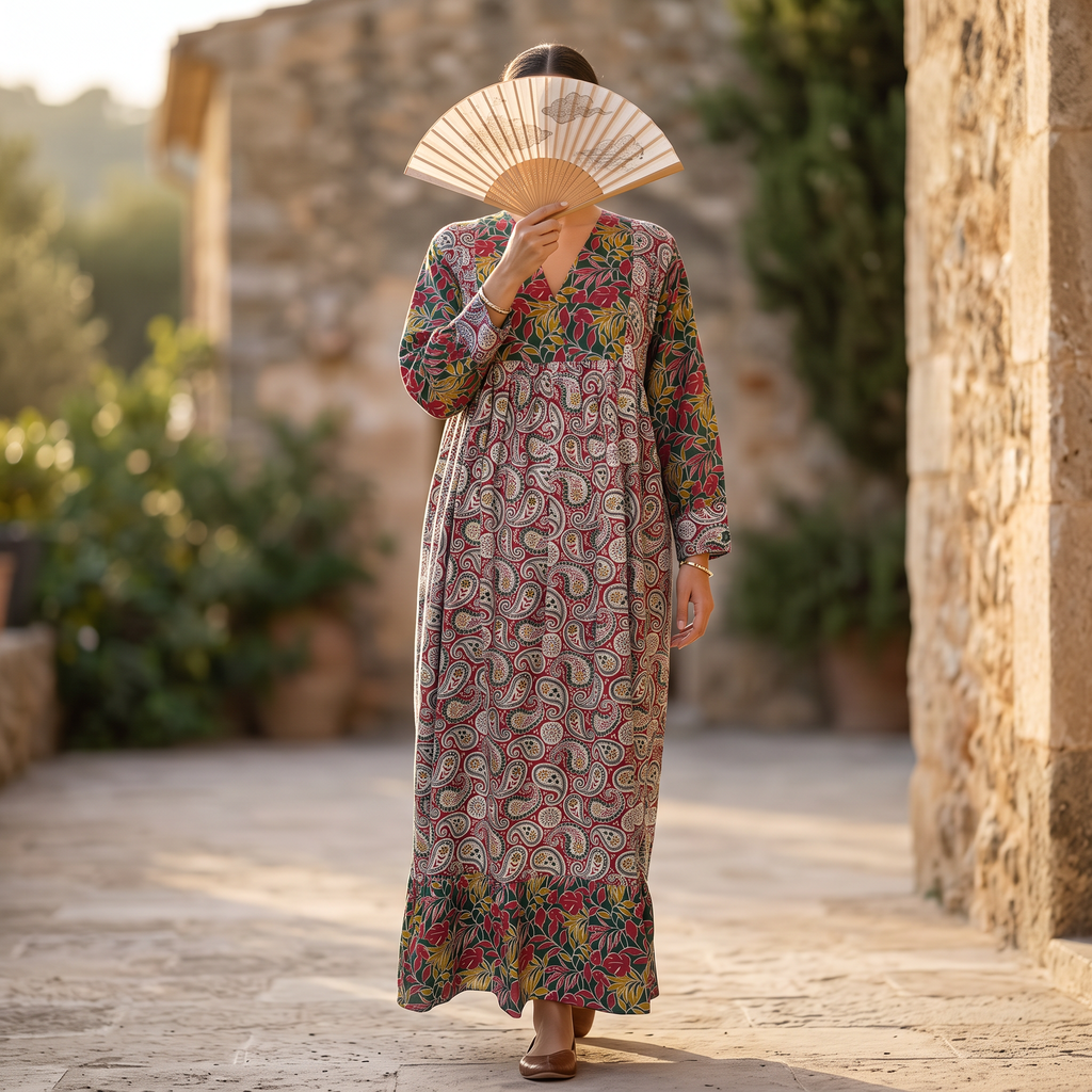 S/M Yamana Printed Cotton Dress 57" Long Jalabiya
