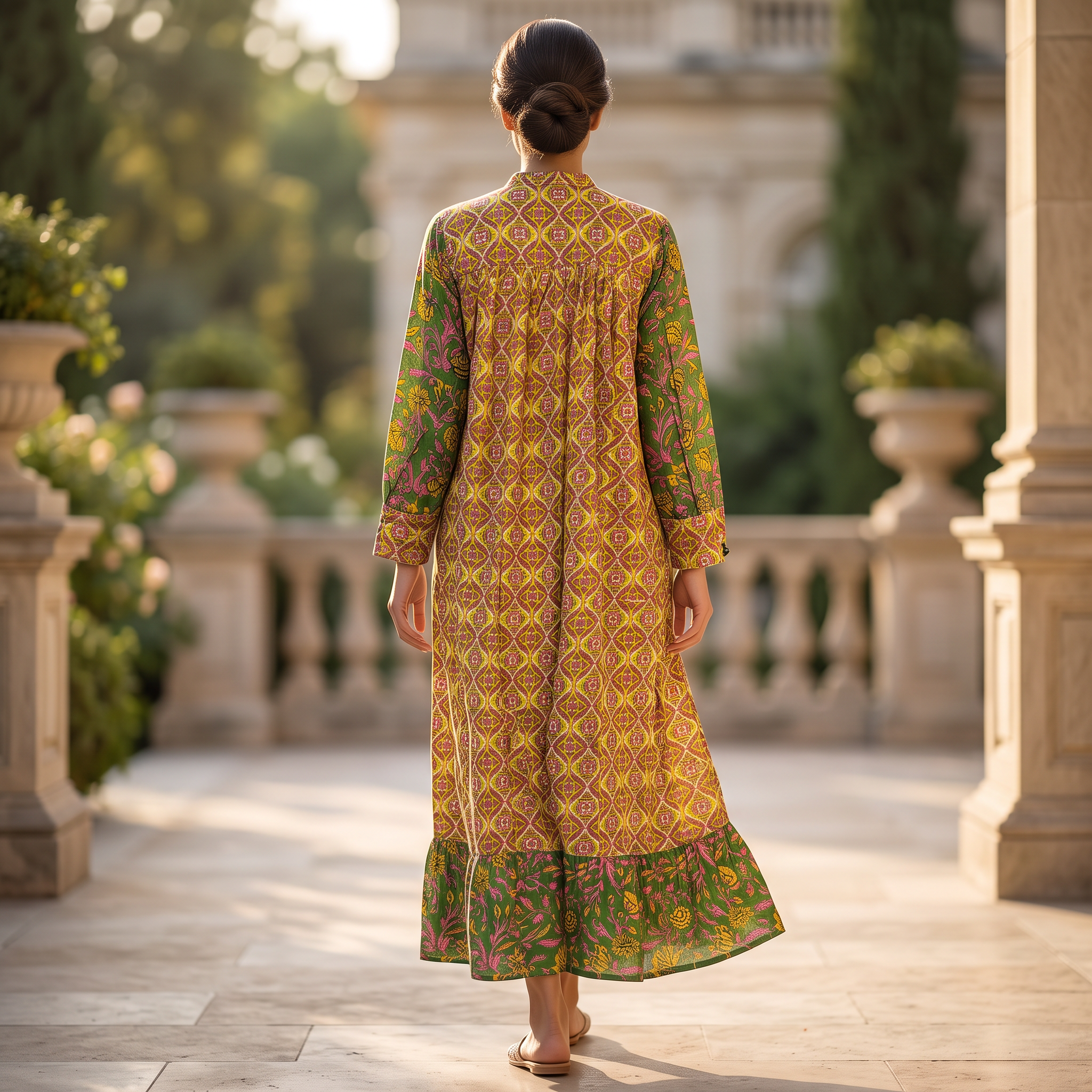 S/M Yamana Printed Cotton Dress 57" Long Jalabiya