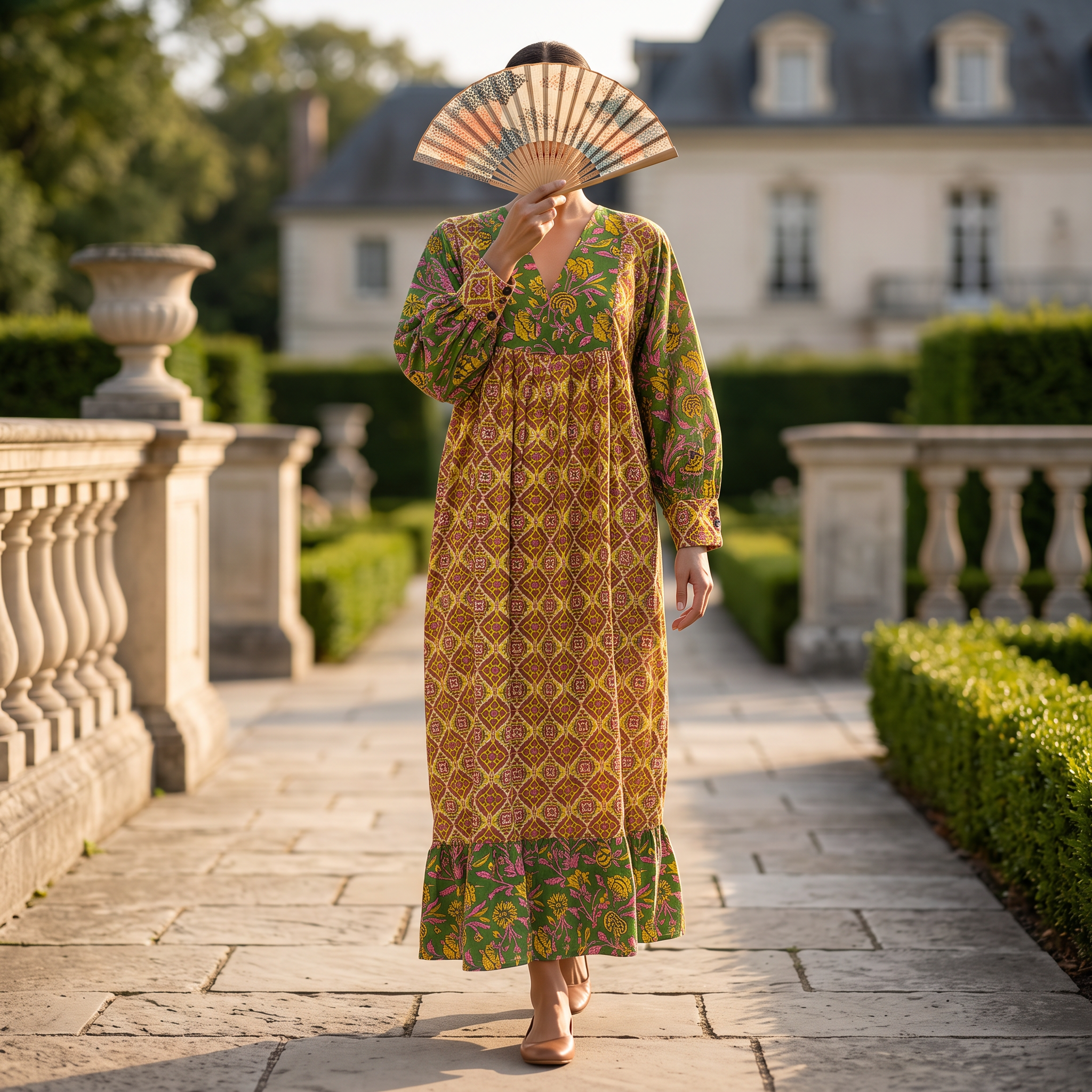 2XL-3XL Yamana Printed Cotton Dress 57" Long Jalabiya