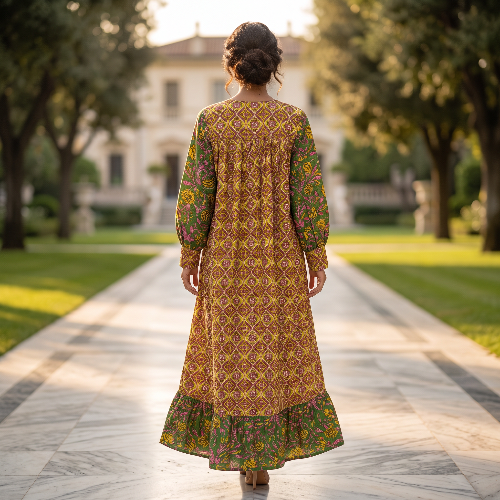 2XL-3XL Yamana Printed Cotton Dress 57" Long Jalabiya