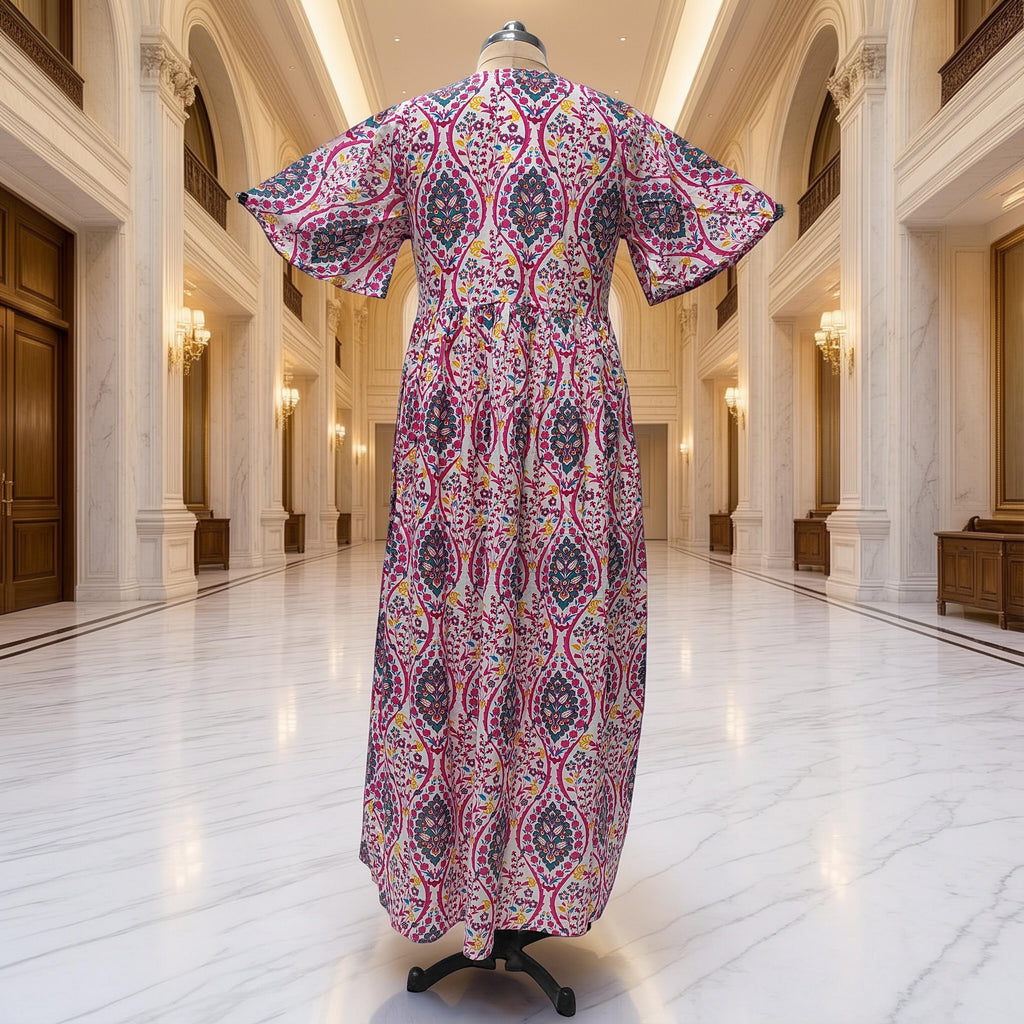 S/M Rahaf Printed Cotton Dress 57" Long Jalabiya