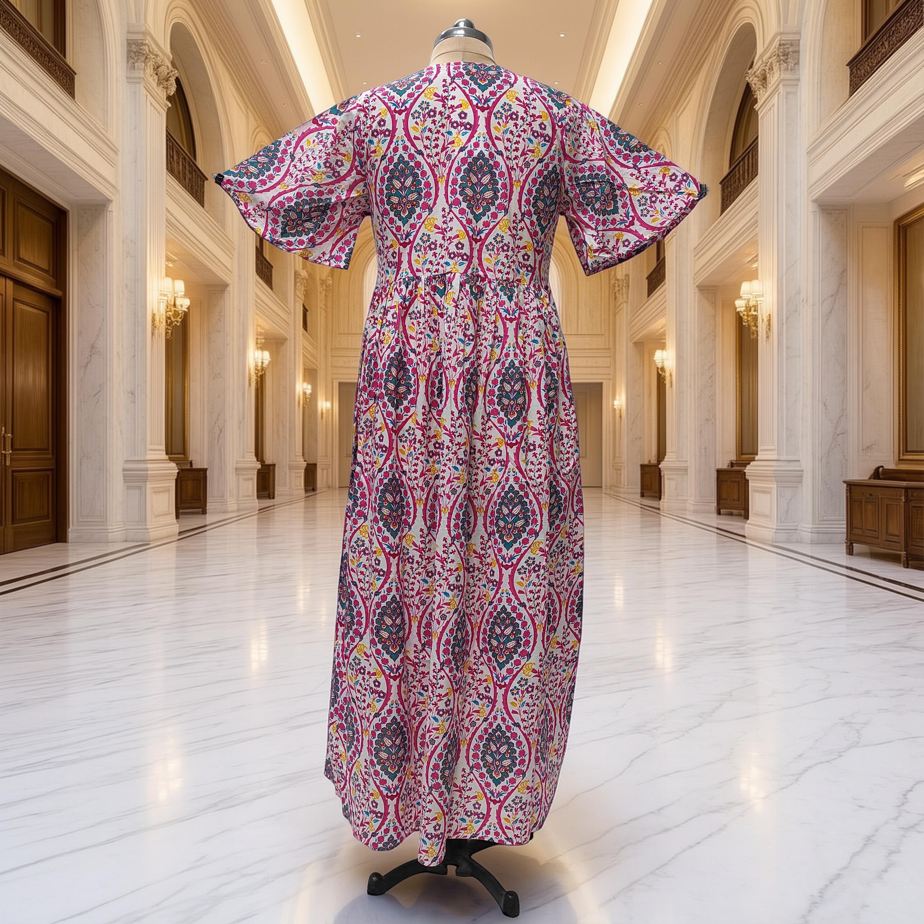 S/M Rahaf Printed Cotton Dress 57" Long Jalabiya