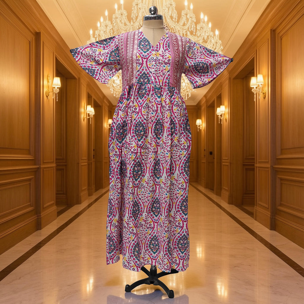 S/M Rahaf Printed Cotton Dress 57" Long Jalabiya