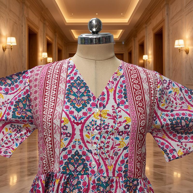 S/M Rahaf Printed Cotton Dress 57" Long Jalabiya