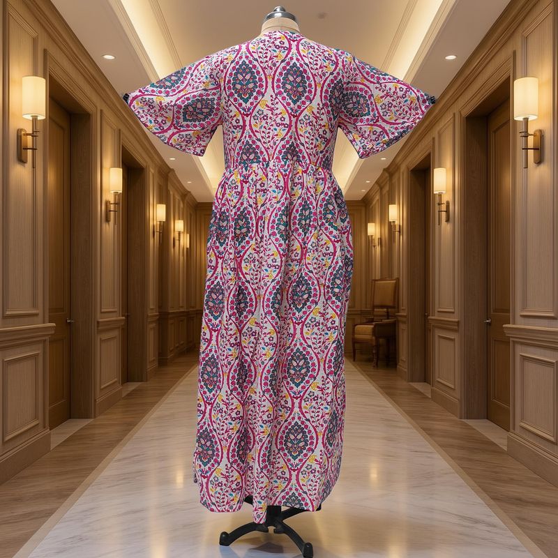S/M Rahaf Printed Cotton Dress 57" Long Jalabiya