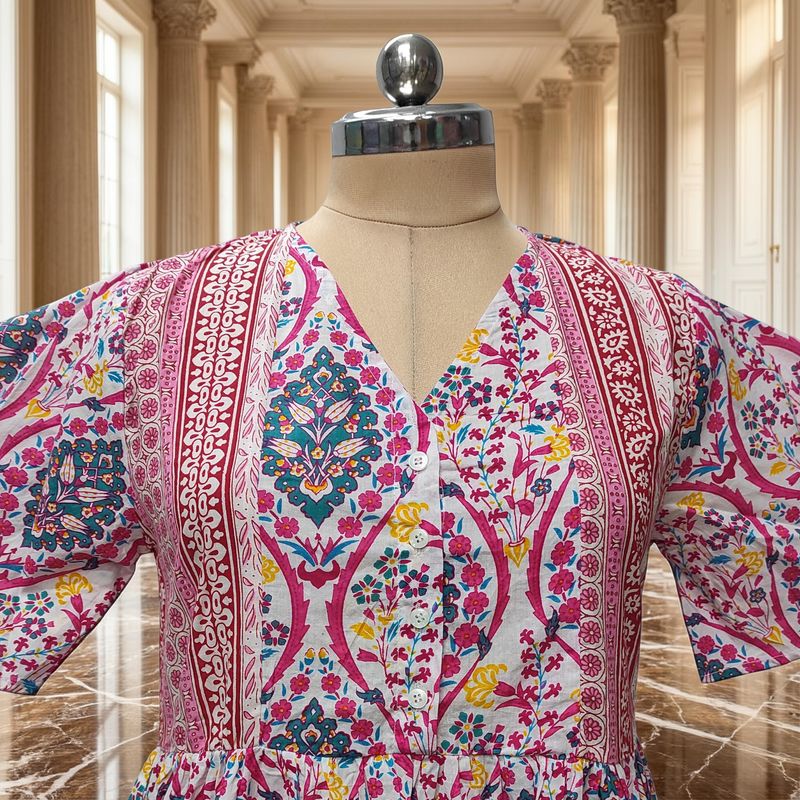 S/M Rahaf Printed Cotton Dress 57" Long Jalabiya