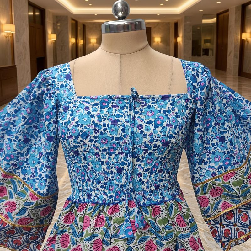 10-11 Year Rahima Printed Cotton Dress 46" Long Jalabiya