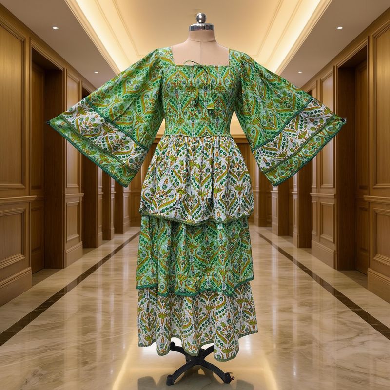 L/XL Rahima Printed Cotton Dress 57" Long Jalabiya