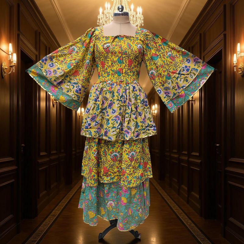 L/XL Rahima Printed Cotton Dress 57" Long Jalabiya