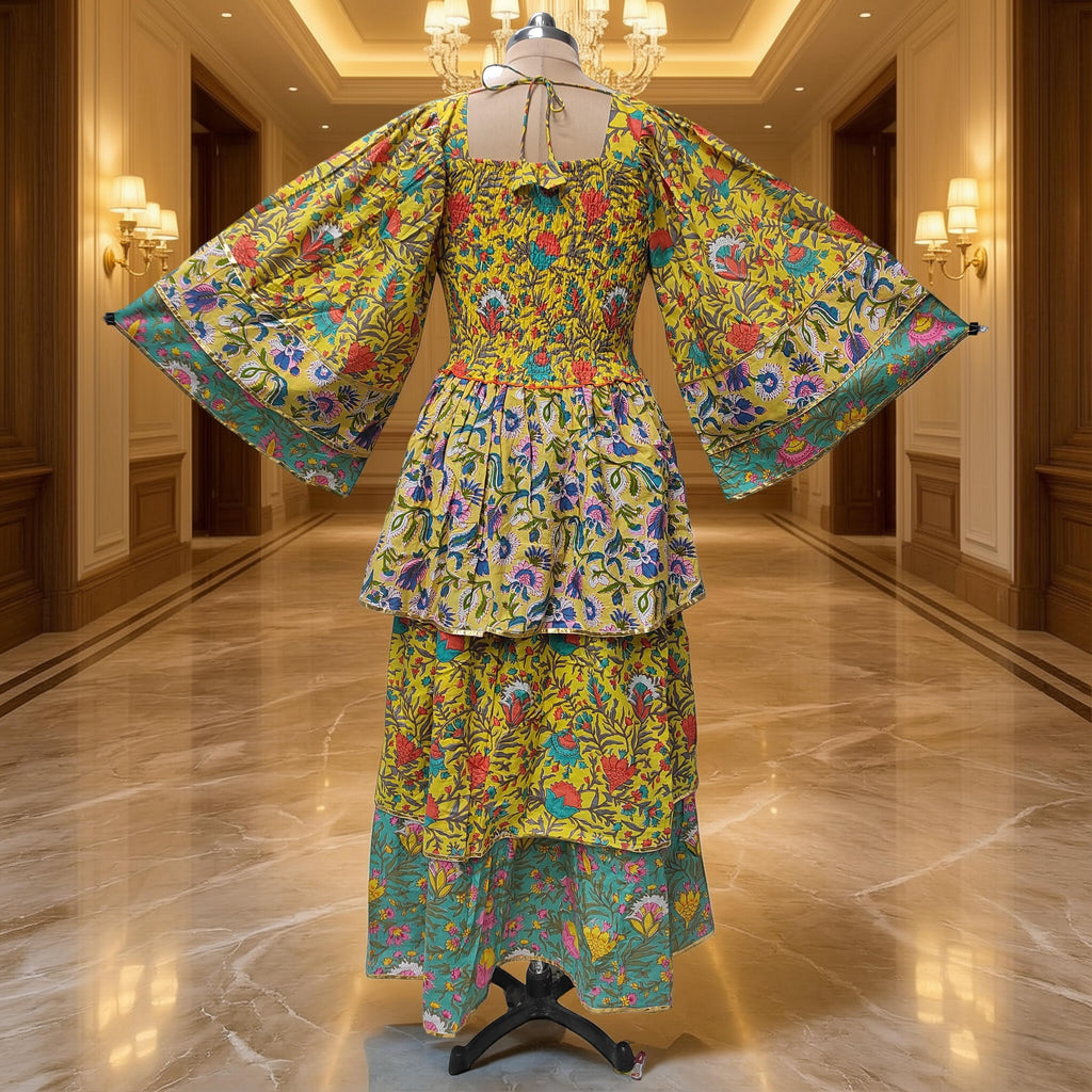 L/XL Rahima Printed Cotton Dress 57" Long Jalabiya