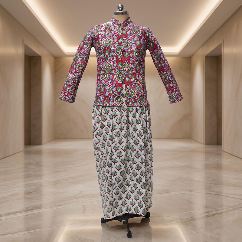 XS-S Hira Cotton Jacket & Jalabiya Set With Sheila length 54” Long
