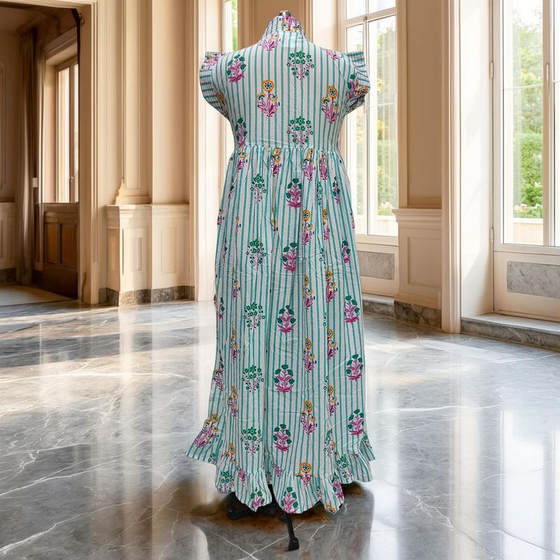 S/M Amani Printed Cotton Dress 57" Short Sleeves Jalabiya
