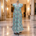 S/M Amani Printed Cotton Dress 57" Short Sleeves Jalabiya