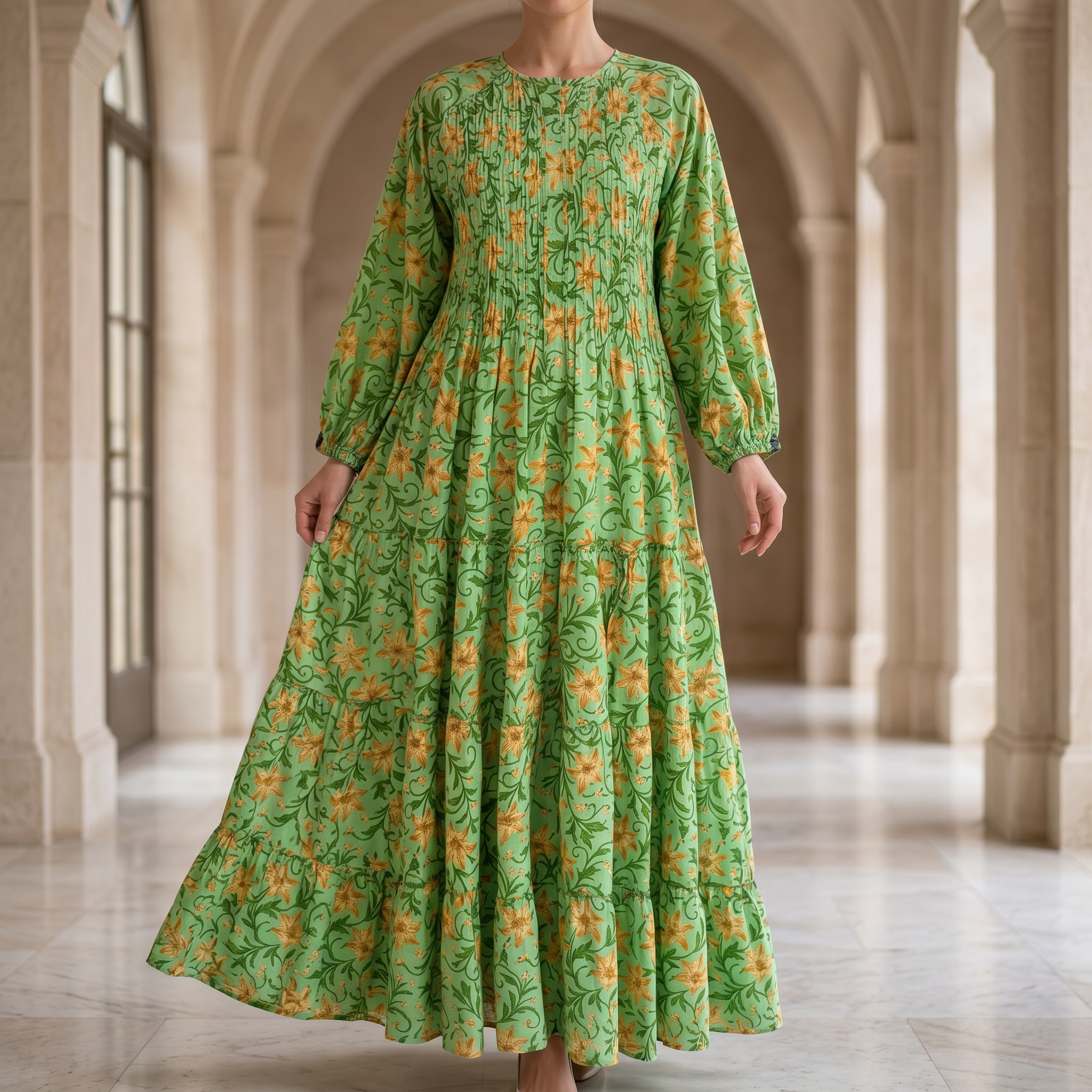 S-M Fawz Printed Cotton Dress 57" Long Jalabiya 25165-1322  JP