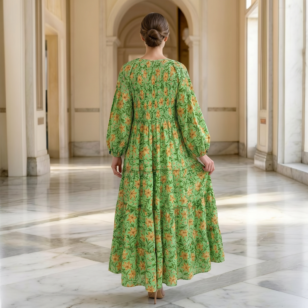 S-M Fawz Printed Cotton Dress 57" Long Jalabiya 25165-1322  JP