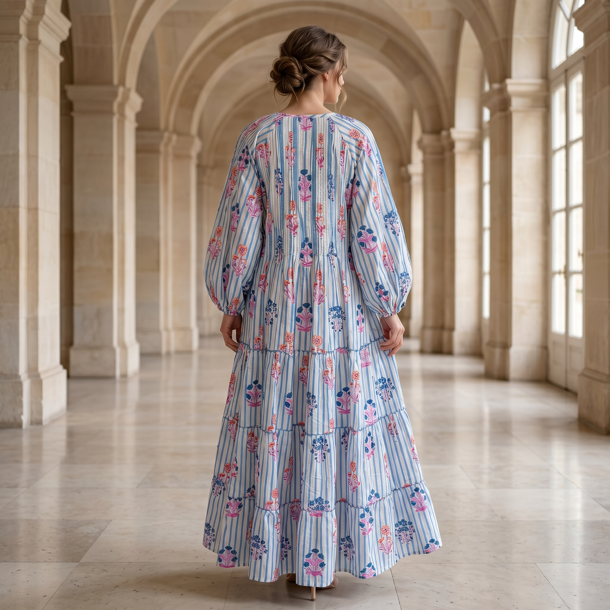 S-M Fawz Printed Cotton Dress 57" Long Jalabiya 25166-1322  JP