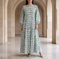 S-M Fawz Printed Cotton Dress 57" Long Jalabiya 25168-1322  JP