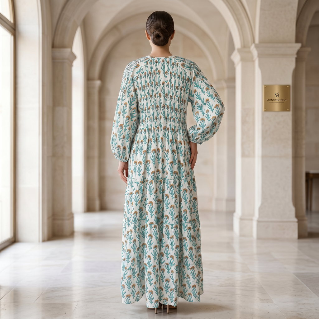 S-M Fawz Printed Cotton Dress 57" Long Jalabiya 25168-1322  JP