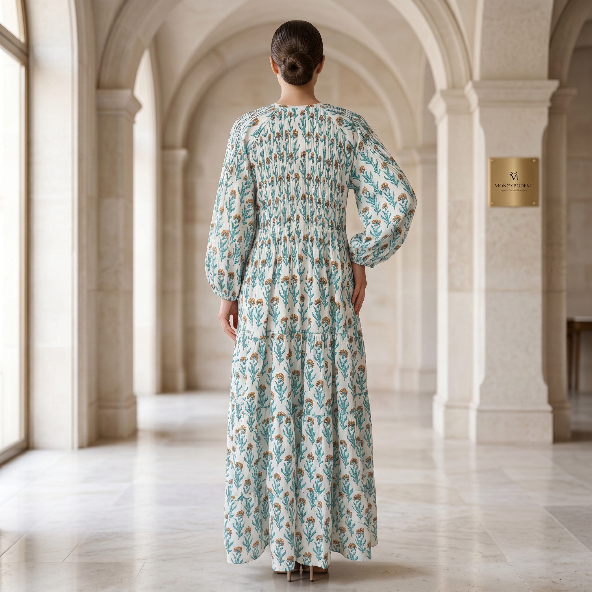 S-M Fawz Printed Cotton Dress 57" Long Jalabiya 25168-1322  JP