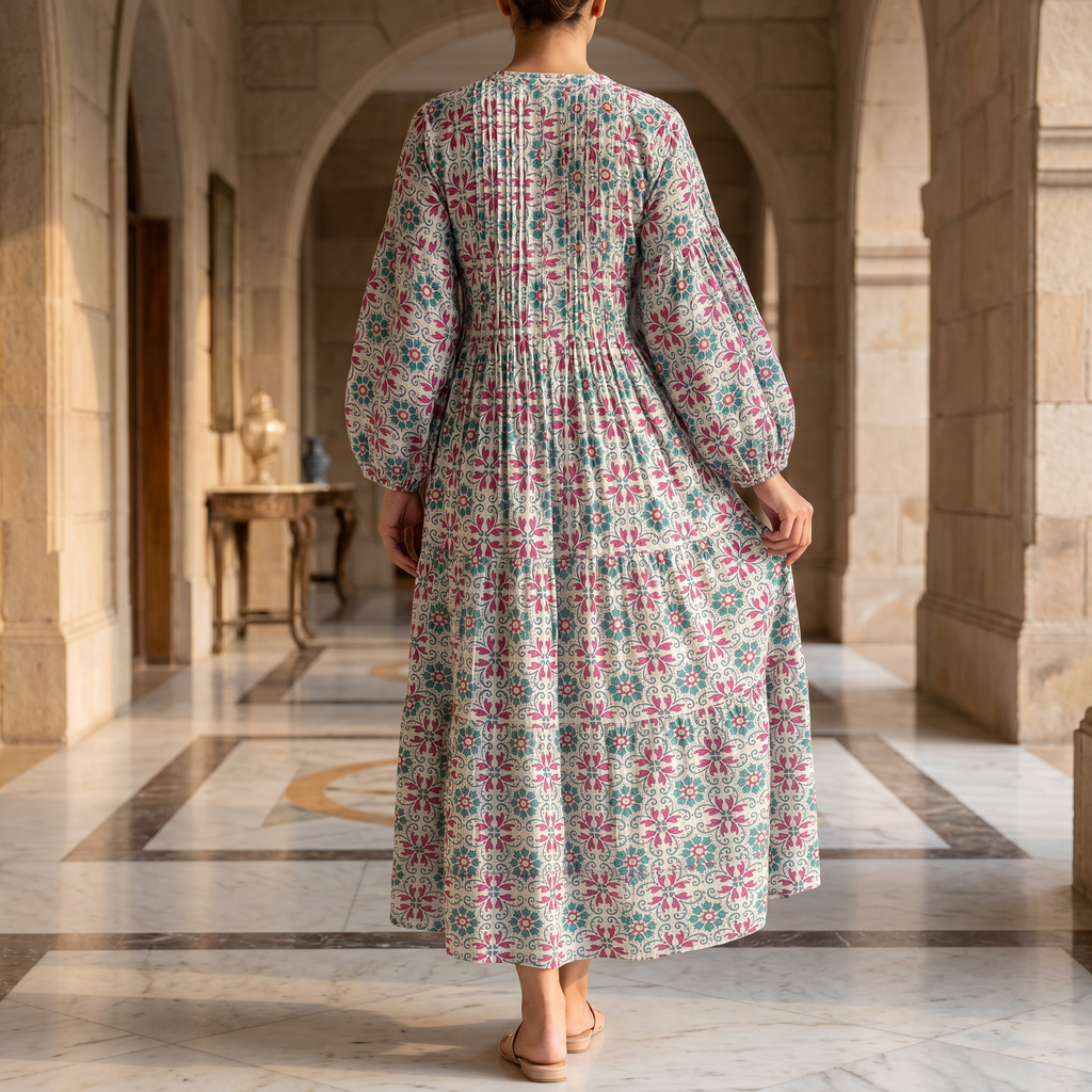 L-XL Fawz Printed Cotton Dress 57" Long Jalabiya 25169-1322  JP