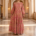 L-XL Fawz Printed Cotton Dress 57" Long Jalabiya 25170-1322  JP