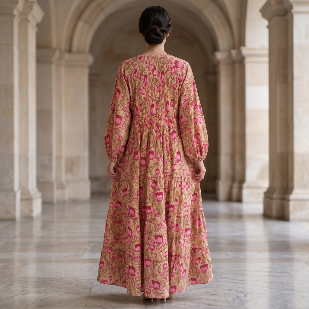 L-XL Fawz Printed Cotton Dress 57" Long Jalabiya 25170-1322  JP