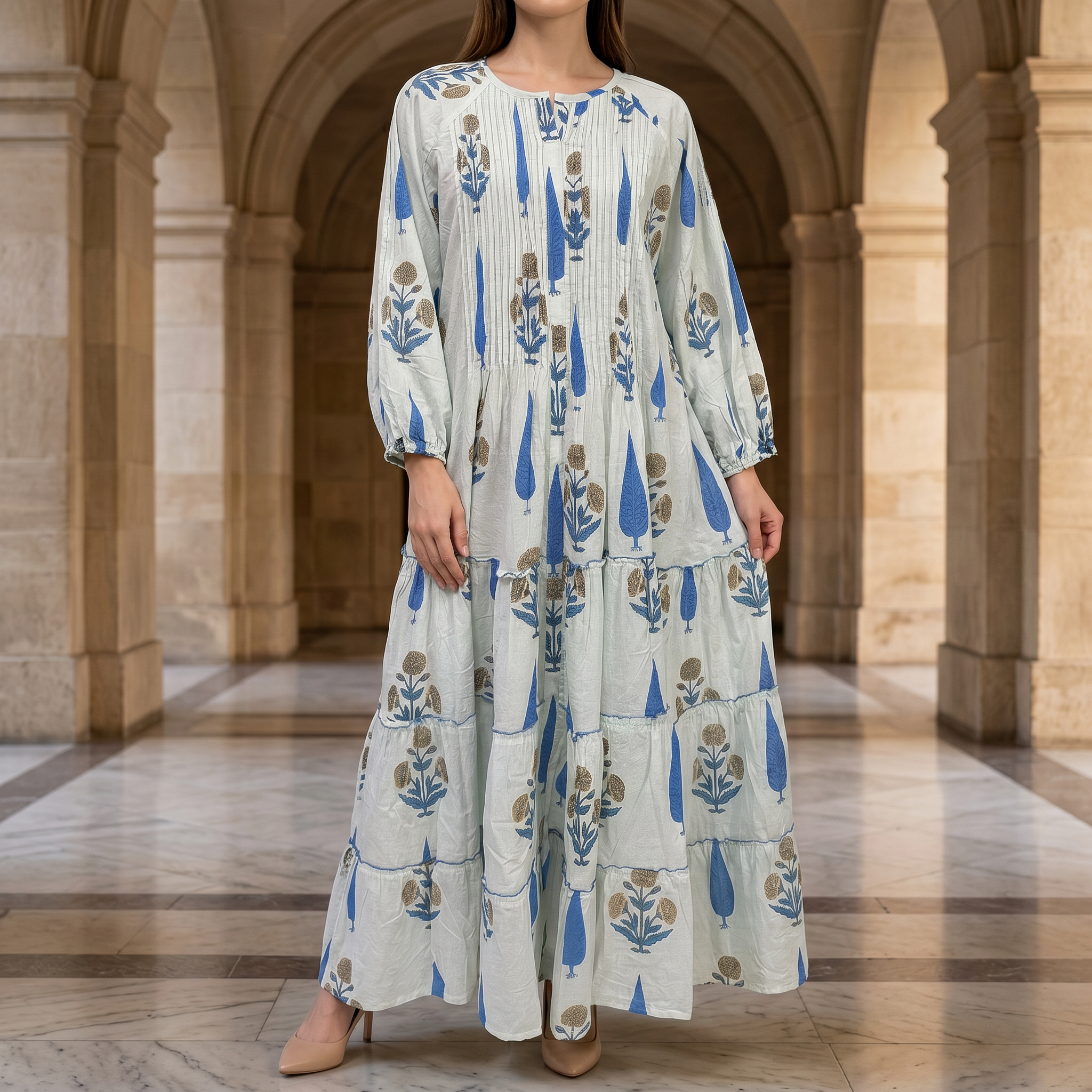 2XL-3XL Fawz Printed Cotton Dress 57" Long Jalabiya 25171-1322  JP