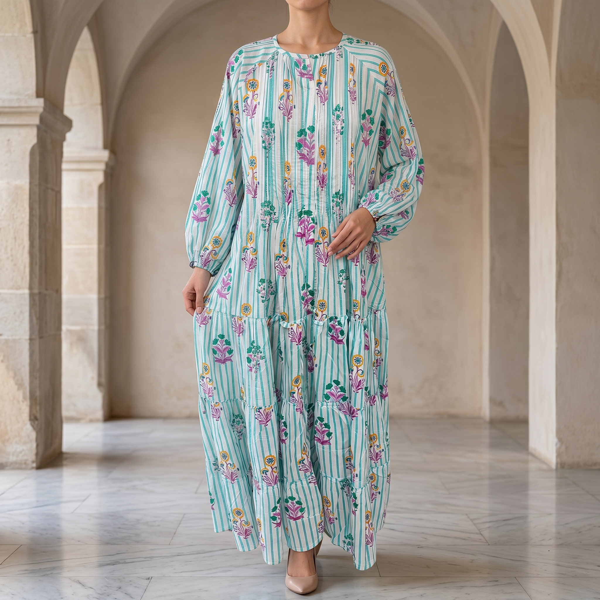 2XL-3XL Fawz Printed Cotton Dress 57" Long Jalabiya 25173-1322  JP
