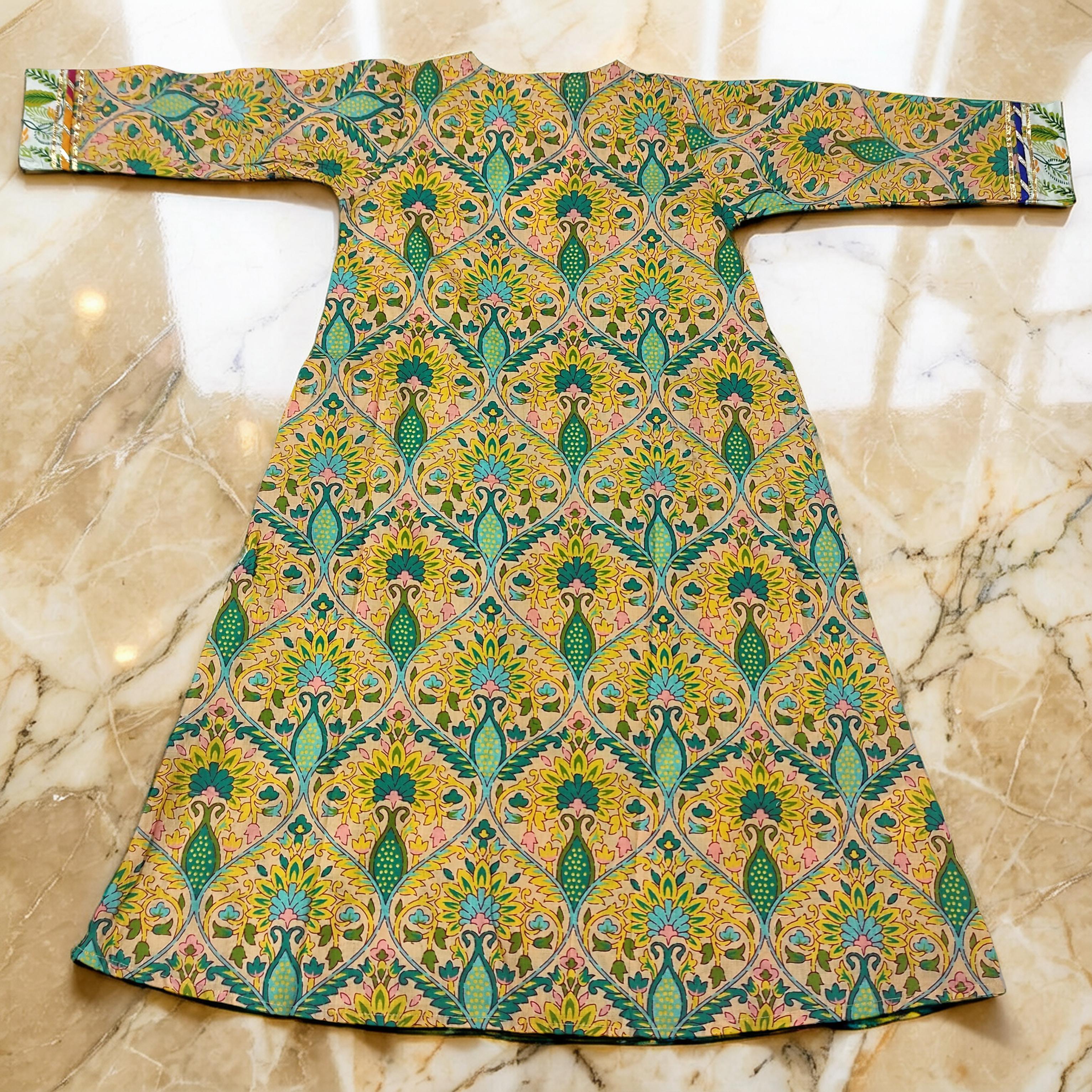 1-2 Year Lupiness Printed Cotton Girls Dress 24" Long Jalabiya 25176-1323 JP