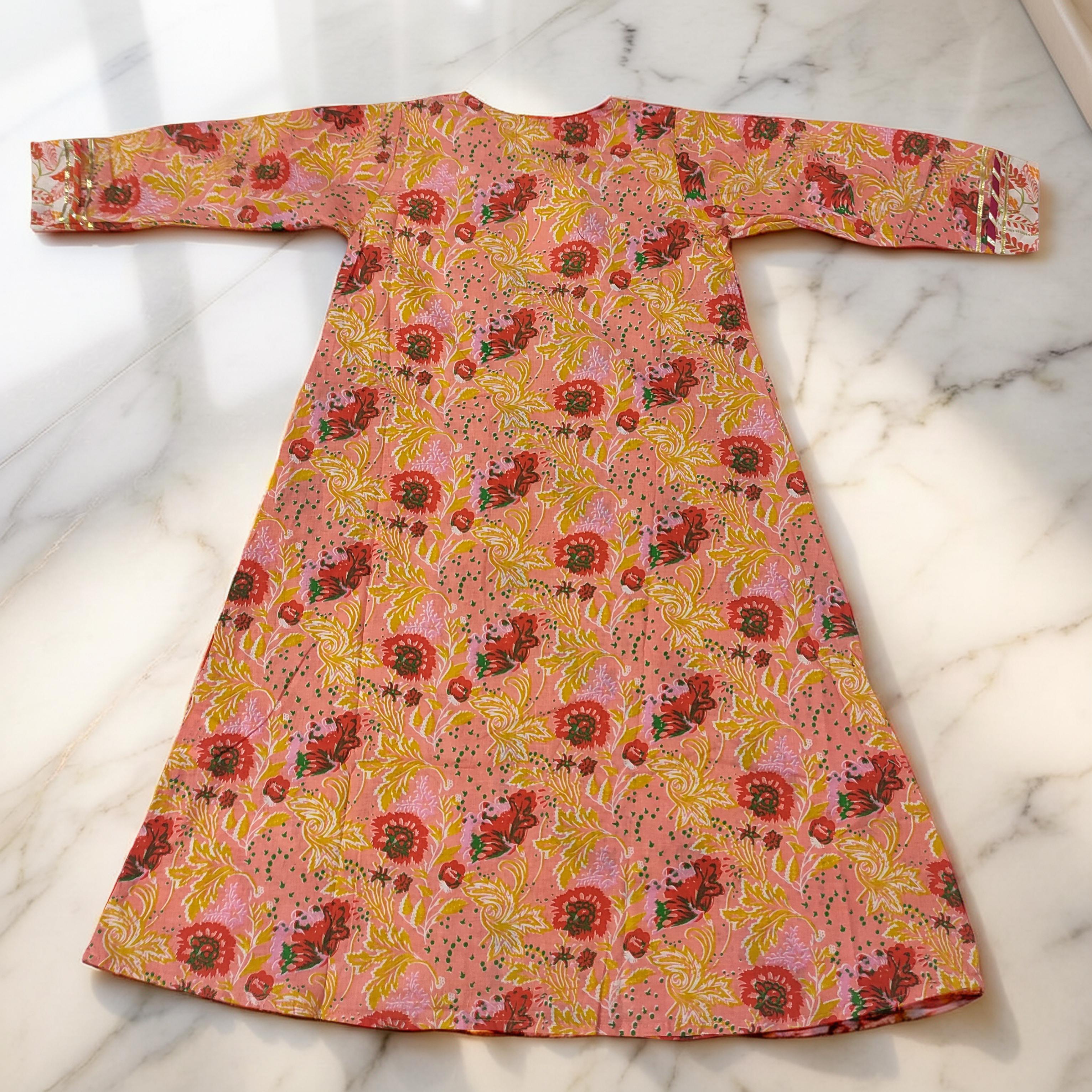 2-3 Year Lupiness Printed Cotton Girls Dress 30" Long Jalabiya 25185-1323 JP