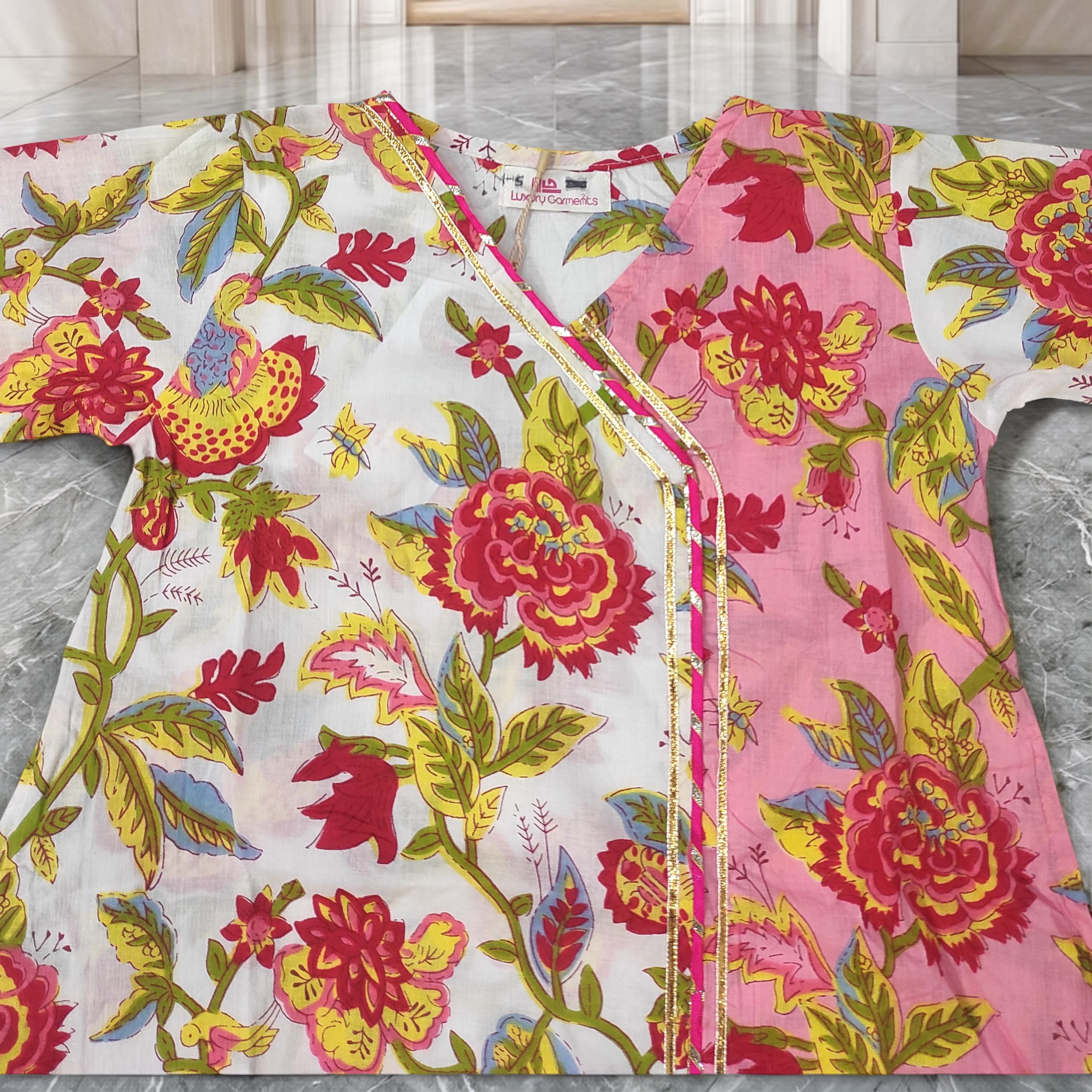 4-5 Year Lupiness Printed Cotton Girls Dress 34" Long Jalabiya 25195-1323 JP