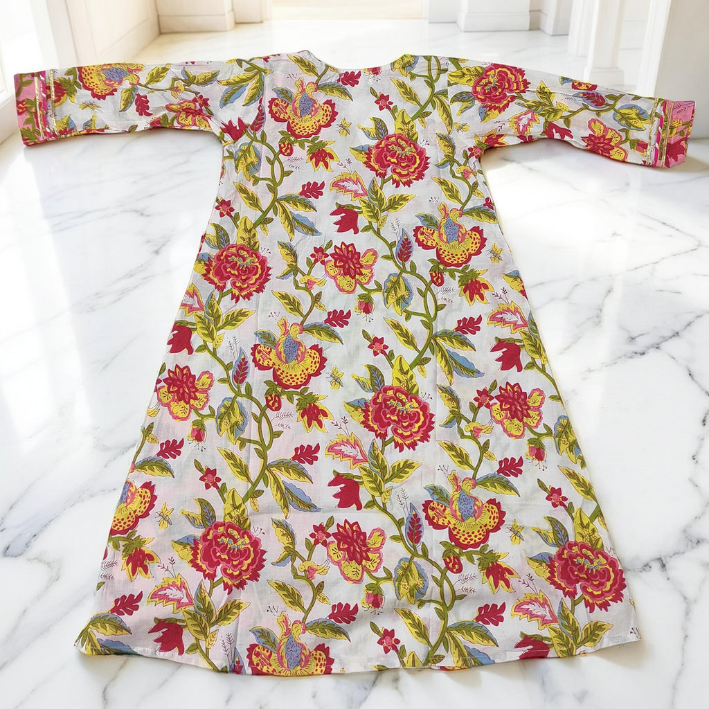 4-5 Year Lupiness Printed Cotton Girls Dress 34" Long Jalabiya 25195-1323 JP