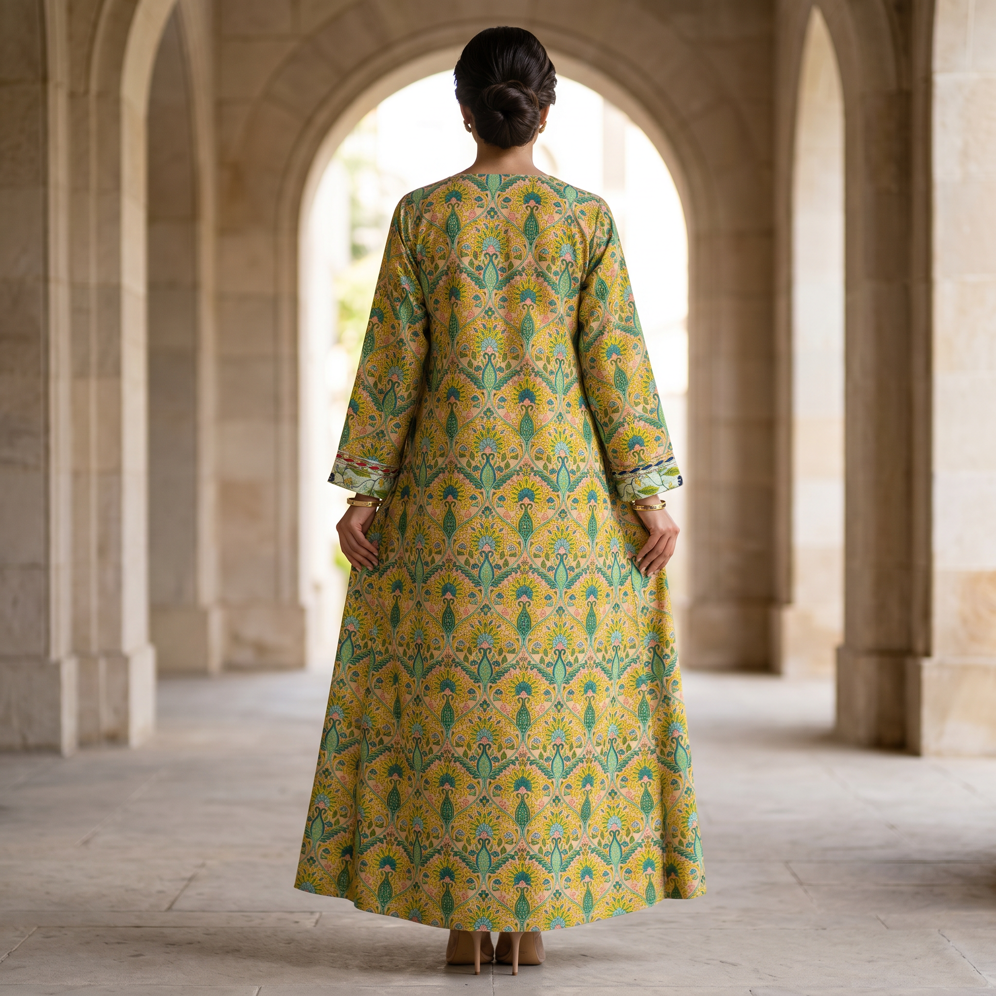 S/M Lupines Printed Cotton Dress 57" Long Jalabiya 25255-1324 JP