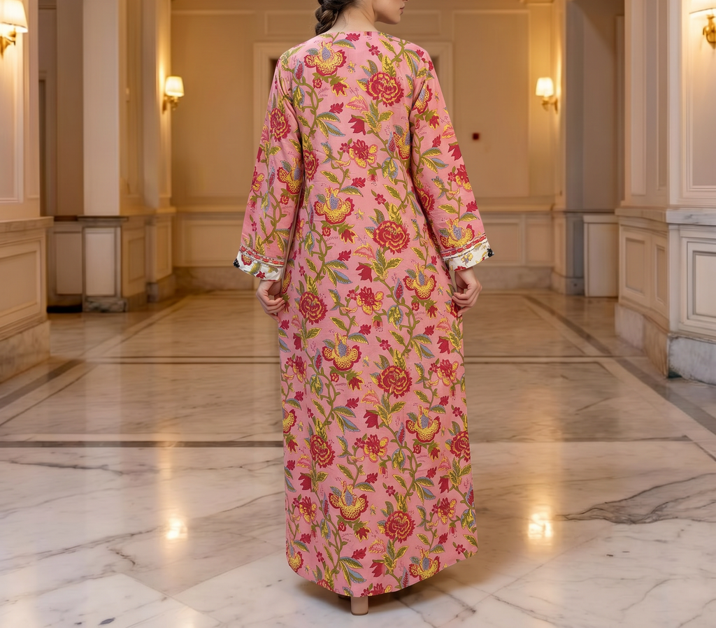 S/M Lupines Printed Cotton Dress 57" Long Jalabiya 25259-1324 JP