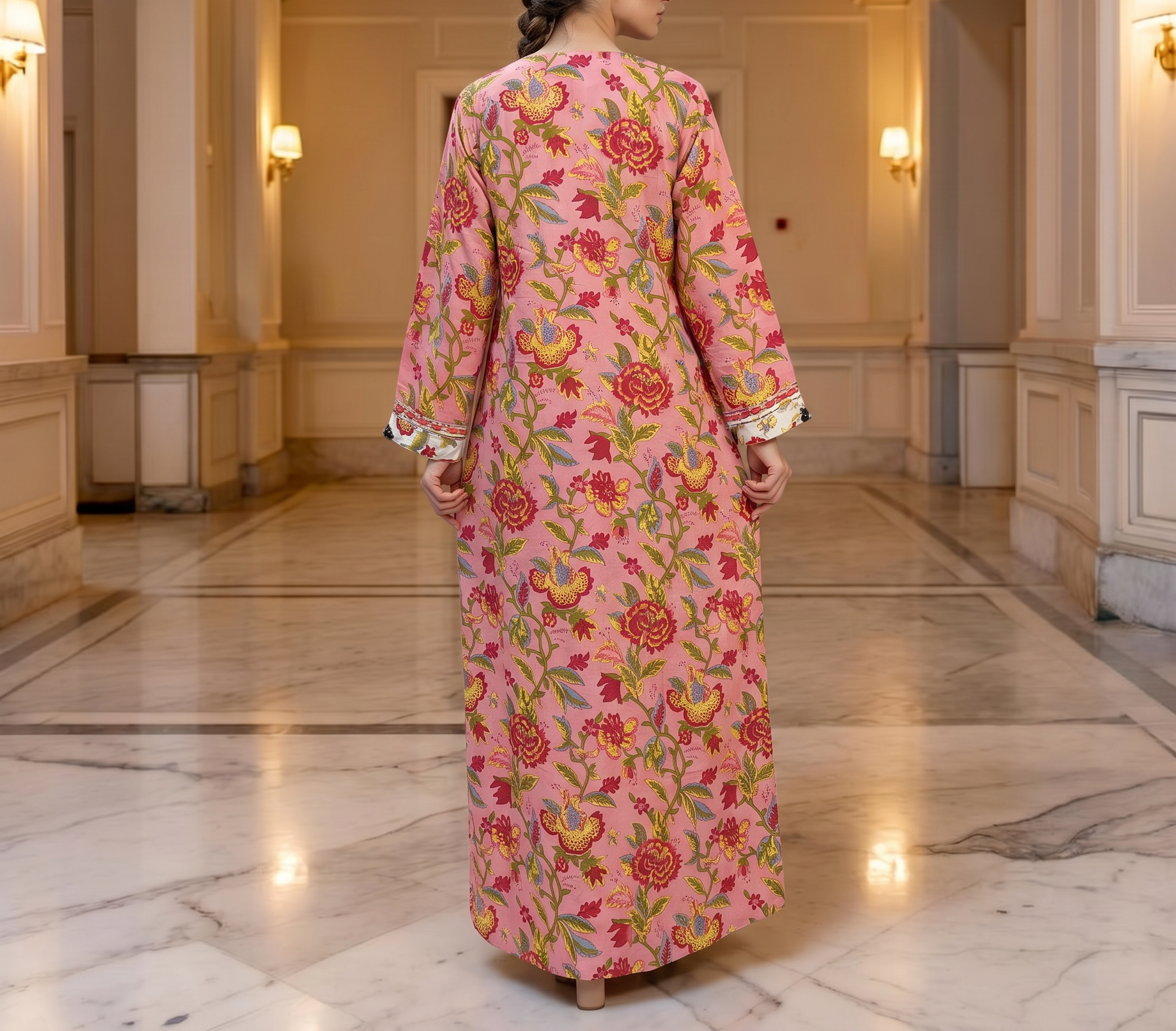 S/M Lupines Printed Cotton Dress 57" Long Jalabiya 25259-1324 JP