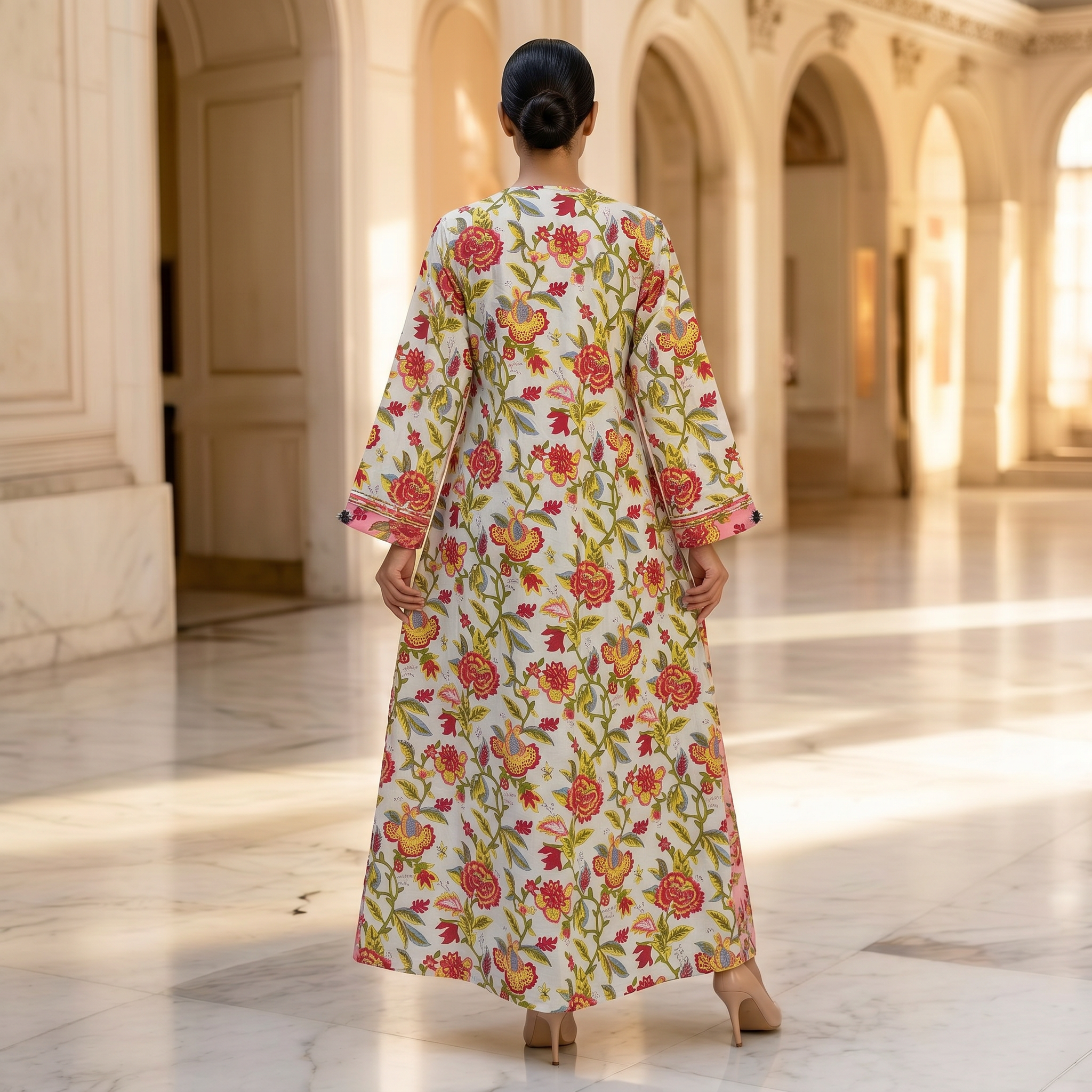 S/M Lupines Printed Cotton Dress 57" Long Jalabiya 25261-1324 JP