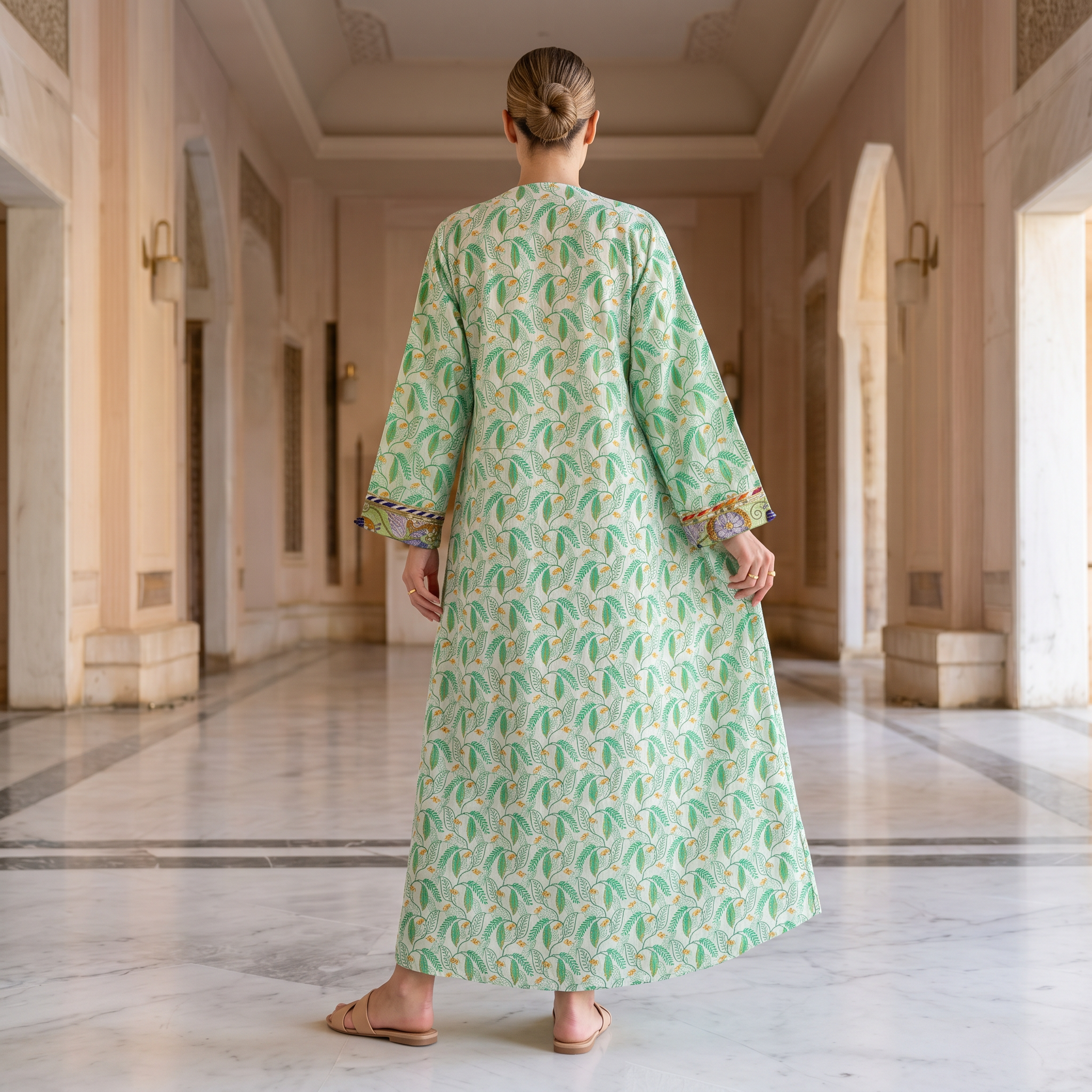 L/XL Lupines Printed Cotton Dress 57" Long Jalabiya 25270-1324 JP