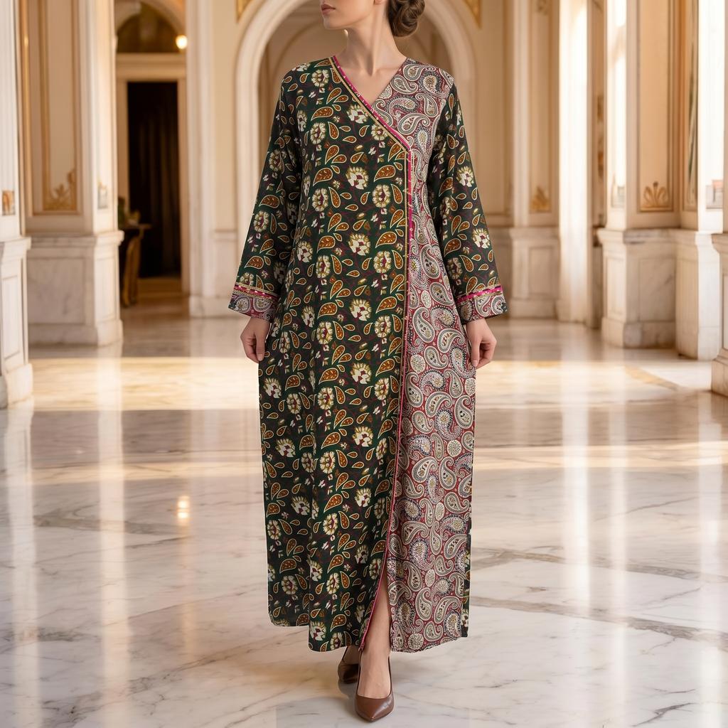 L/XL Lupines Printed Cotton Dress 57" Long Jalabiya 25271-1324 JP