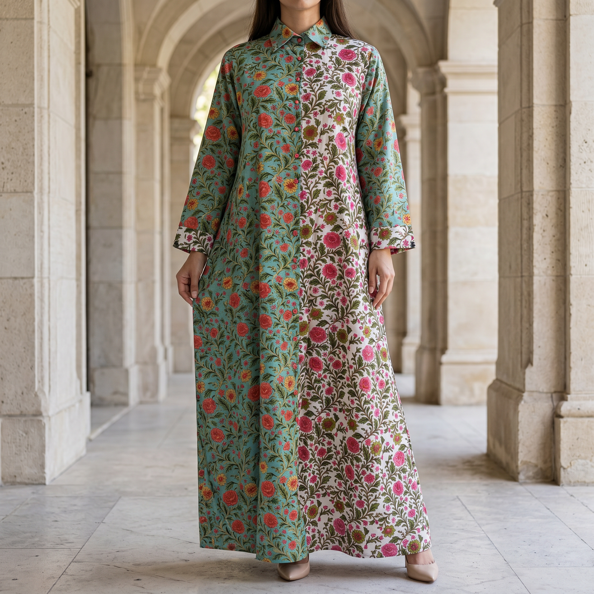 S/M Singapore  Printed Cotton Dress 57" Long Jalabiya 25297-1325 JP