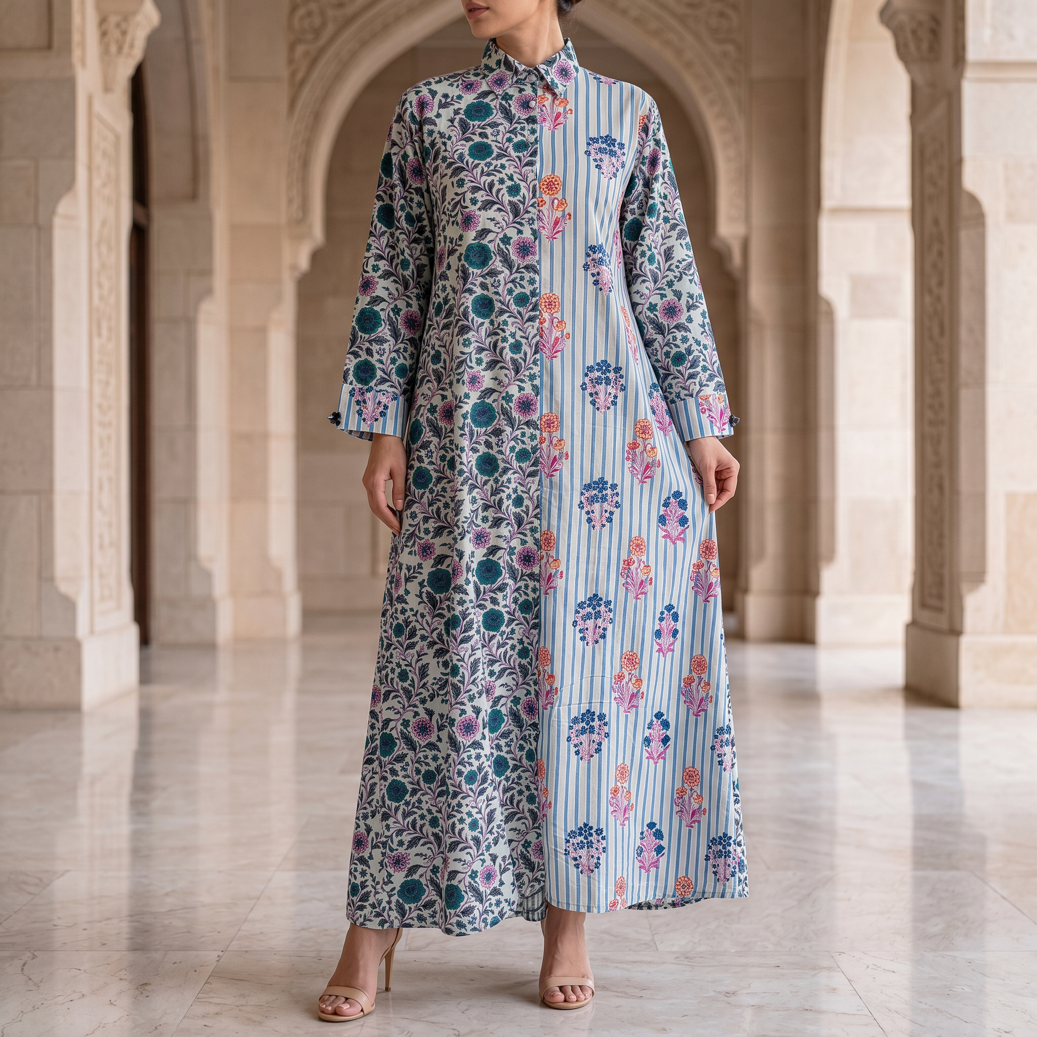 S/M Singapore  Printed Cotton Dress 57" Long Jalabiya 25298-1325 JP